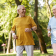 elderly couple running